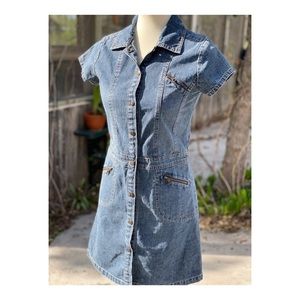 Vintage 90s Route 66 Denim Mini Dress Button Up